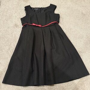 Black Label Evan-Picone Polka Dot Sleeveless Dress Pockets Red Belt Size 16